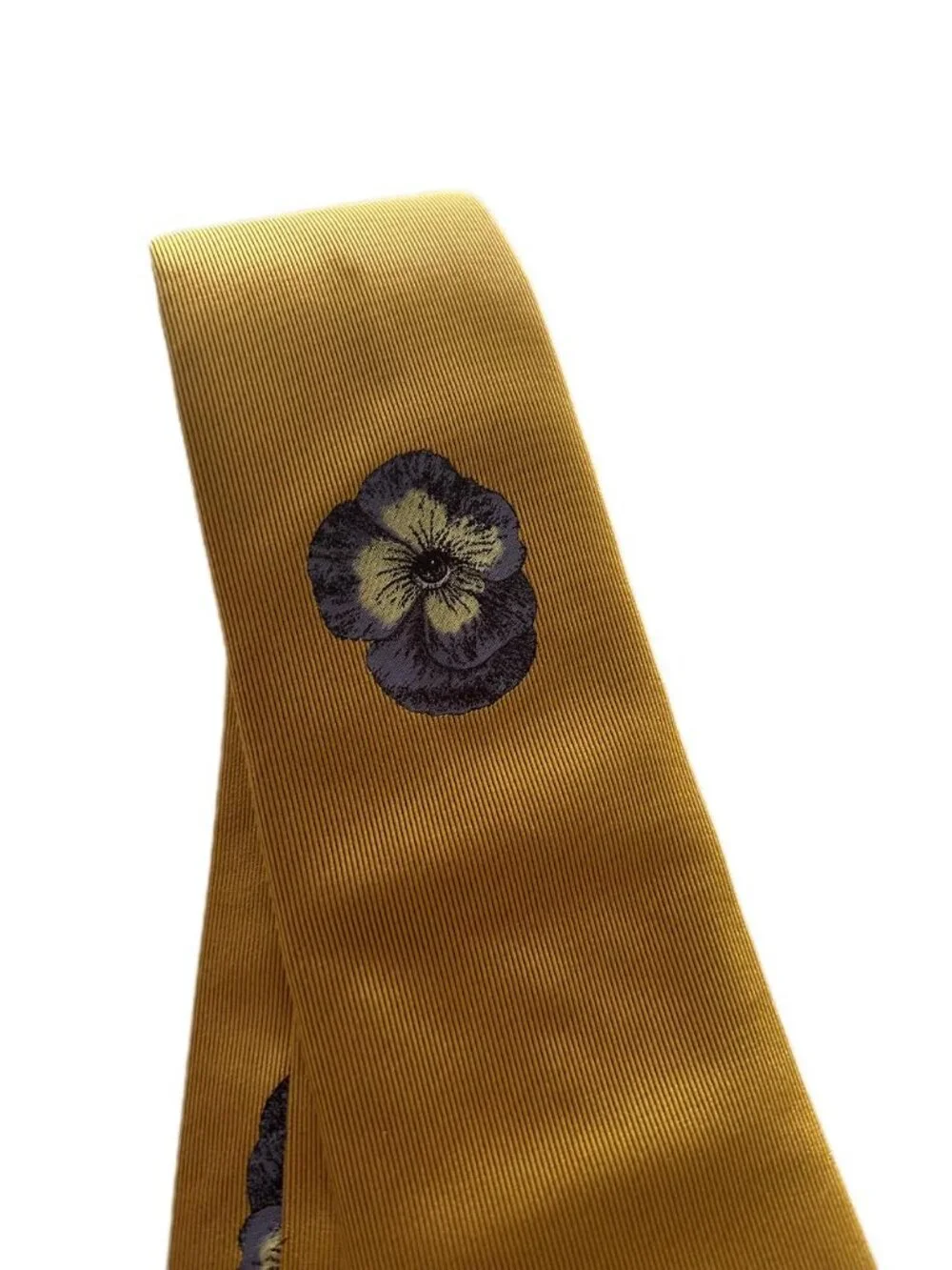 Vintage Fornasetti Milano Gold Silk Necktie Surrealist Pansy Eye Made in Italy